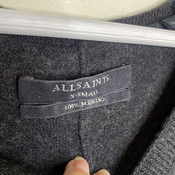 AllSaints Merino Wool Black/Grey V Neck Sweater Blouse Size XS - Picture 7 of 11